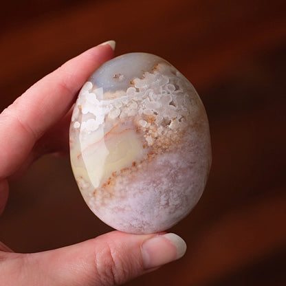 Pink Flower Agate Palm | Flower Agate Crystal Palm Stone
