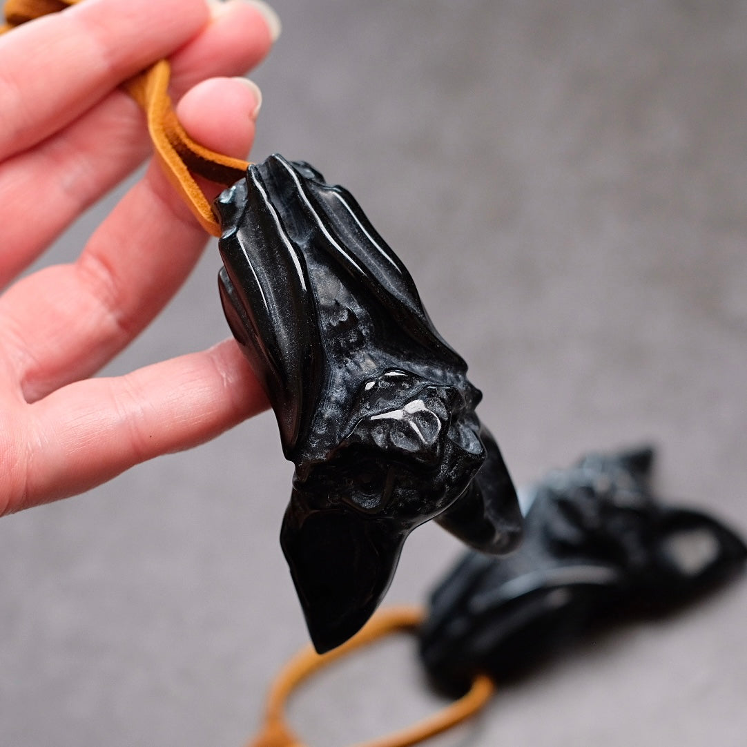 Black Obsidian Bat Crystal Carving | Halloween Crystal