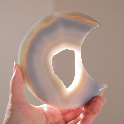 Agate Druzy Geode Moon | Agate Crystal Moon Carving