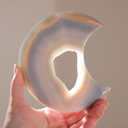 Agate Druzy Geode Moon | Agate Crystal Moon Carving
