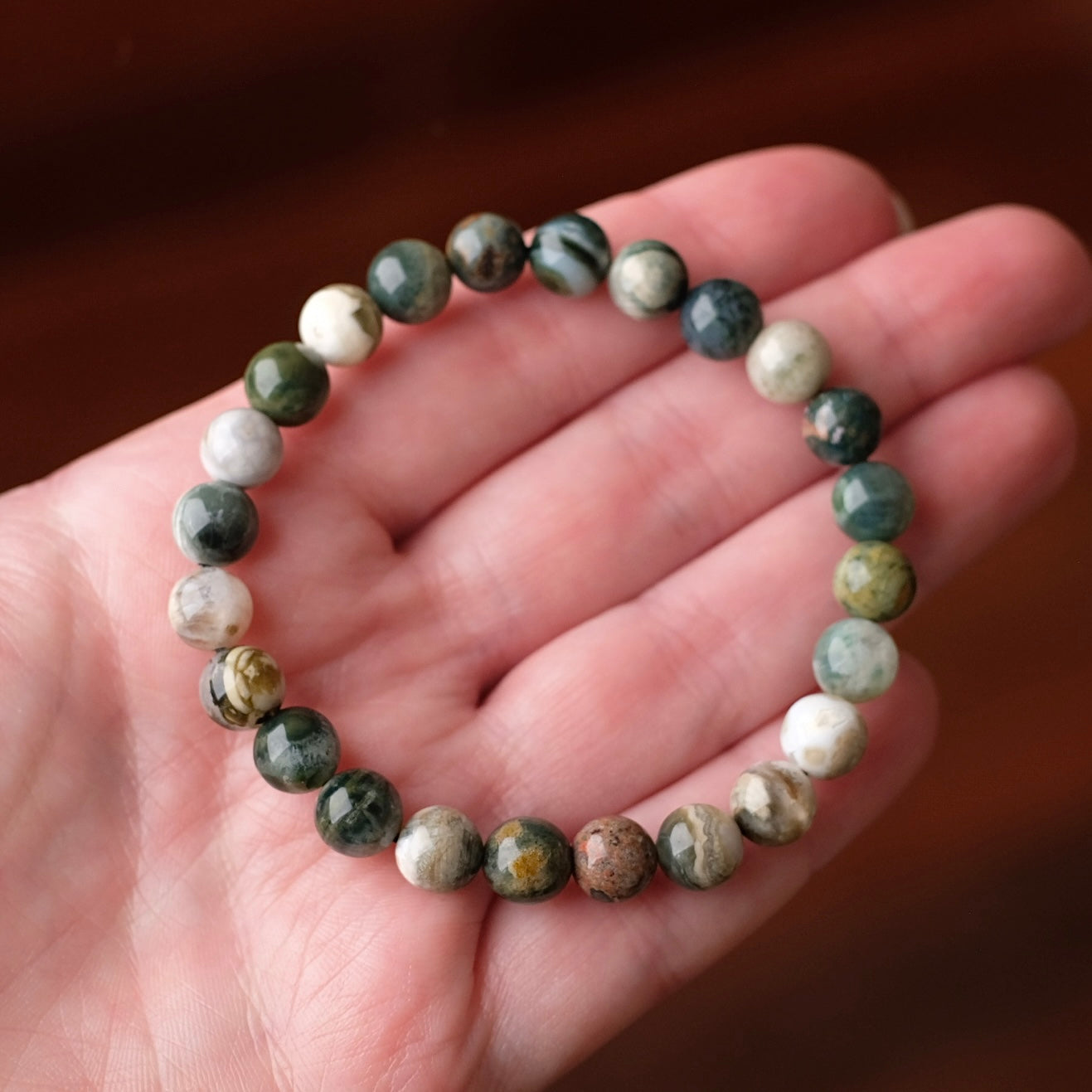 Ocean Jasper Bracelet | Orbicular Jasper Crystal Stretch Bracelet