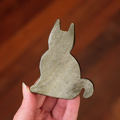 Gold Sheen Obsidian Cat Carving | Crystal Cat Figure