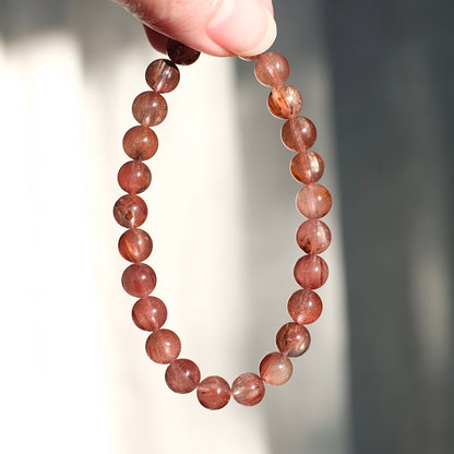 Pink Rutile Amphibole Quartz Bracelet | Crystal Stretch Bracelet