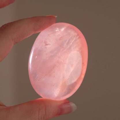 Gemmy Peach Rose Quartz Palm | Rose Quartz Crystal Palmstone