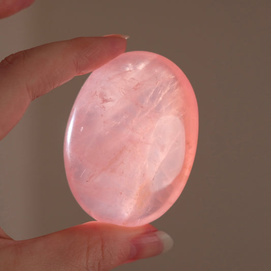 Gemmy Peach Rose Quartz Palm | Rose Quartz Crystal Palmstone