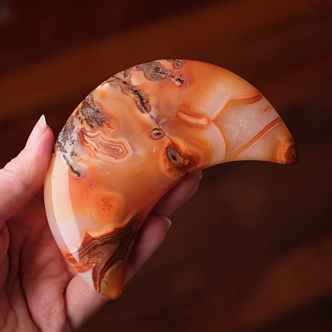 Carnelian Moon & Stand | Carved Crystal Moon Display Set