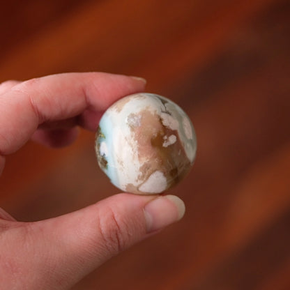 Blue Flower Agate Sphere | Green Flower Agate Crystal Sphere
