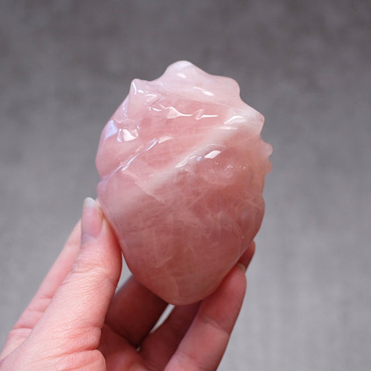 Rose Quartz Anatomical Heart Carving | Human Crystal Heart
