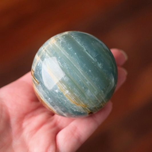 Lemurian Aquatine Calcite Sphere | Blue Onyx Crystal Sphere