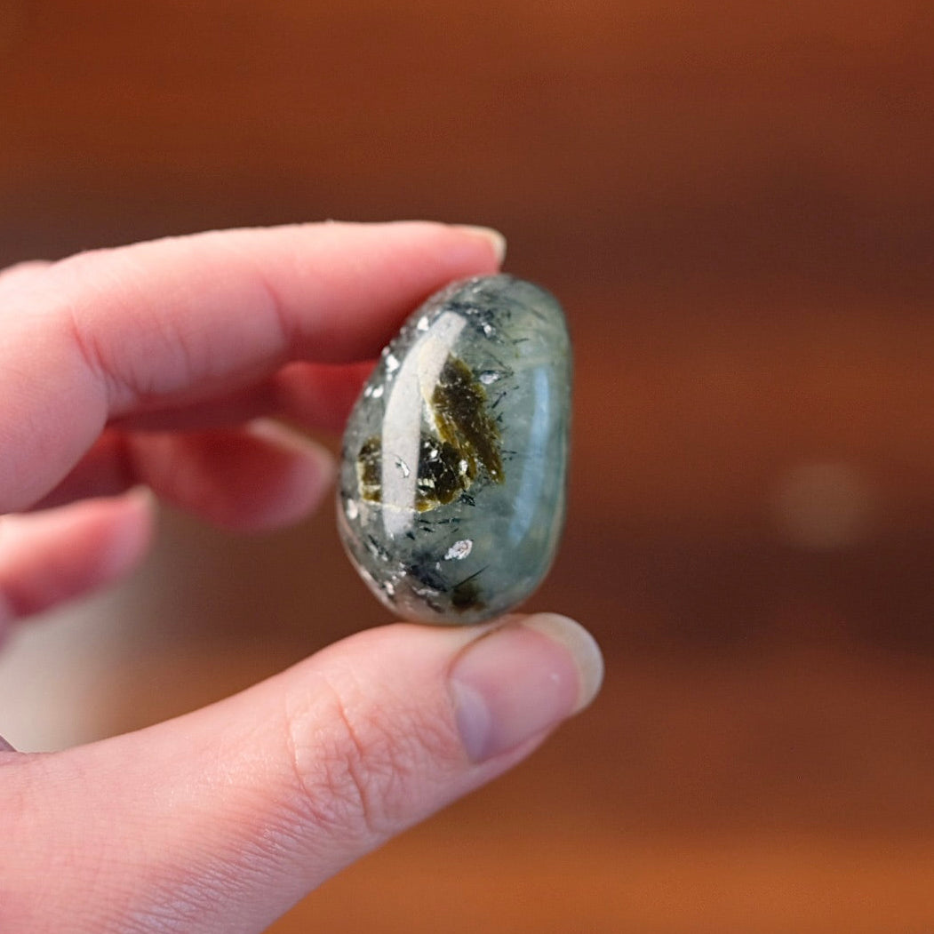 Prehnite Pocket Stone | Prehnite & Epidote Tumbled Crystal
