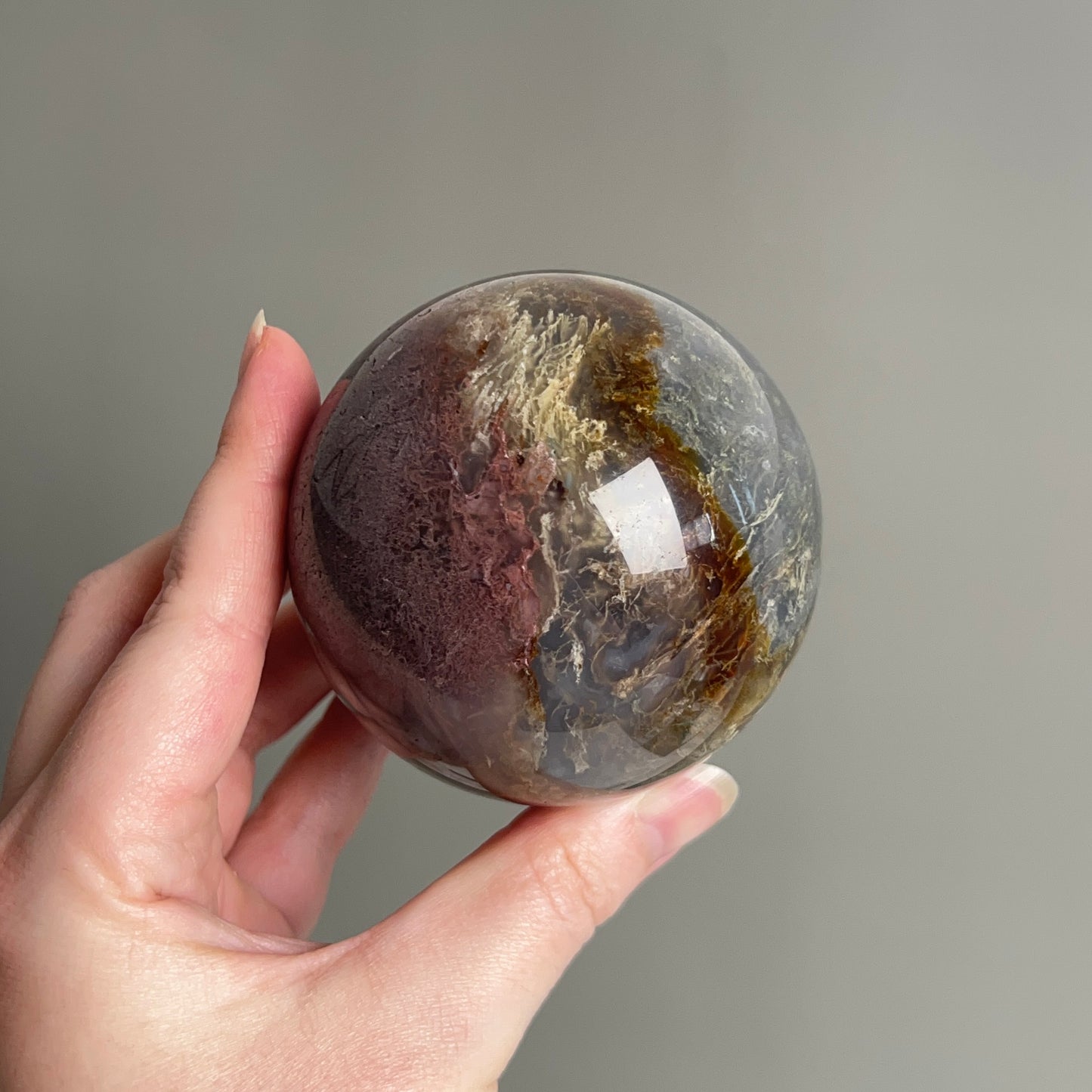 Moss Agate Sphere | Colourful Moss Agate Crystal Sphere