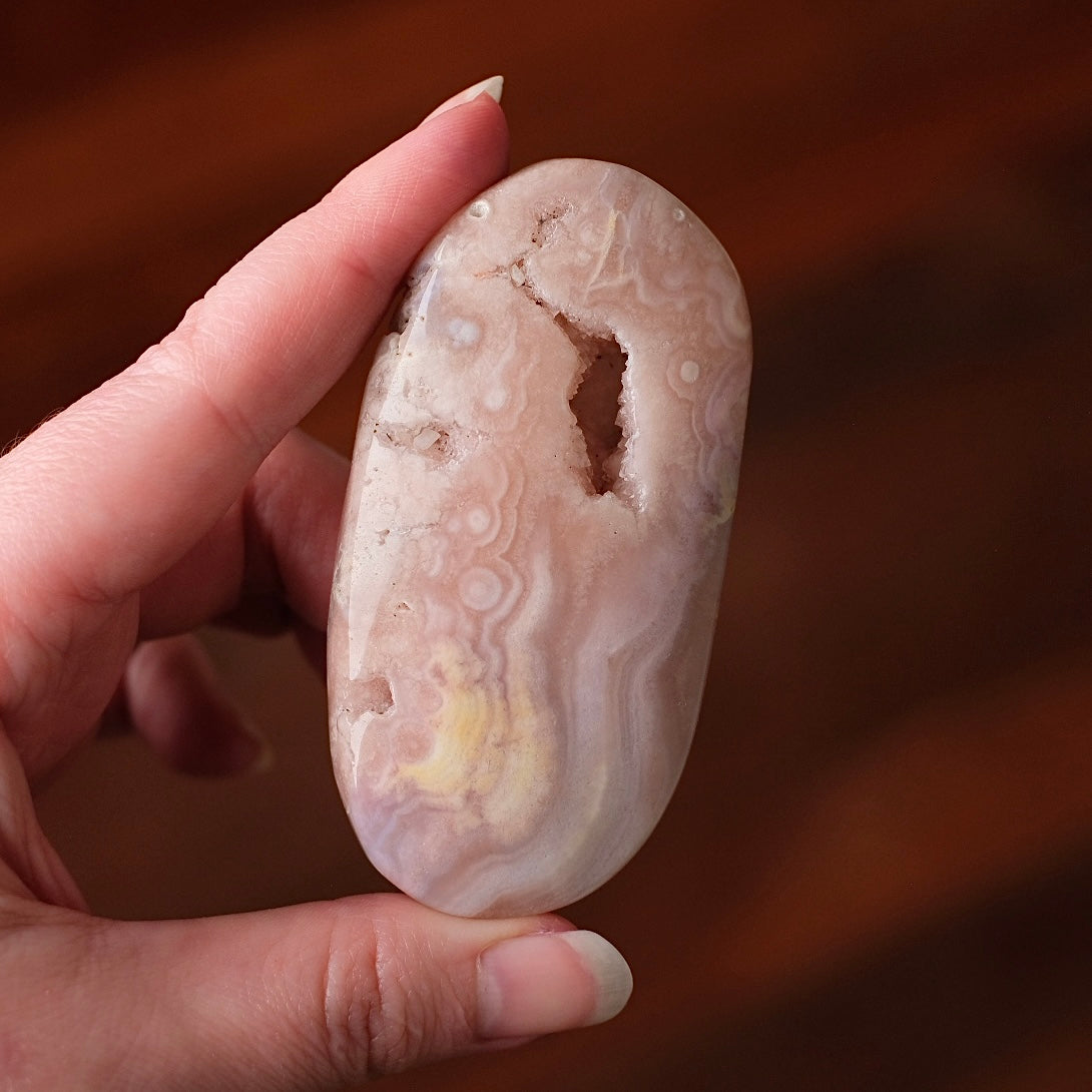 Pink Amethyst + Flower Agate Palm | Pink Amethyst Crystal Palm Stone