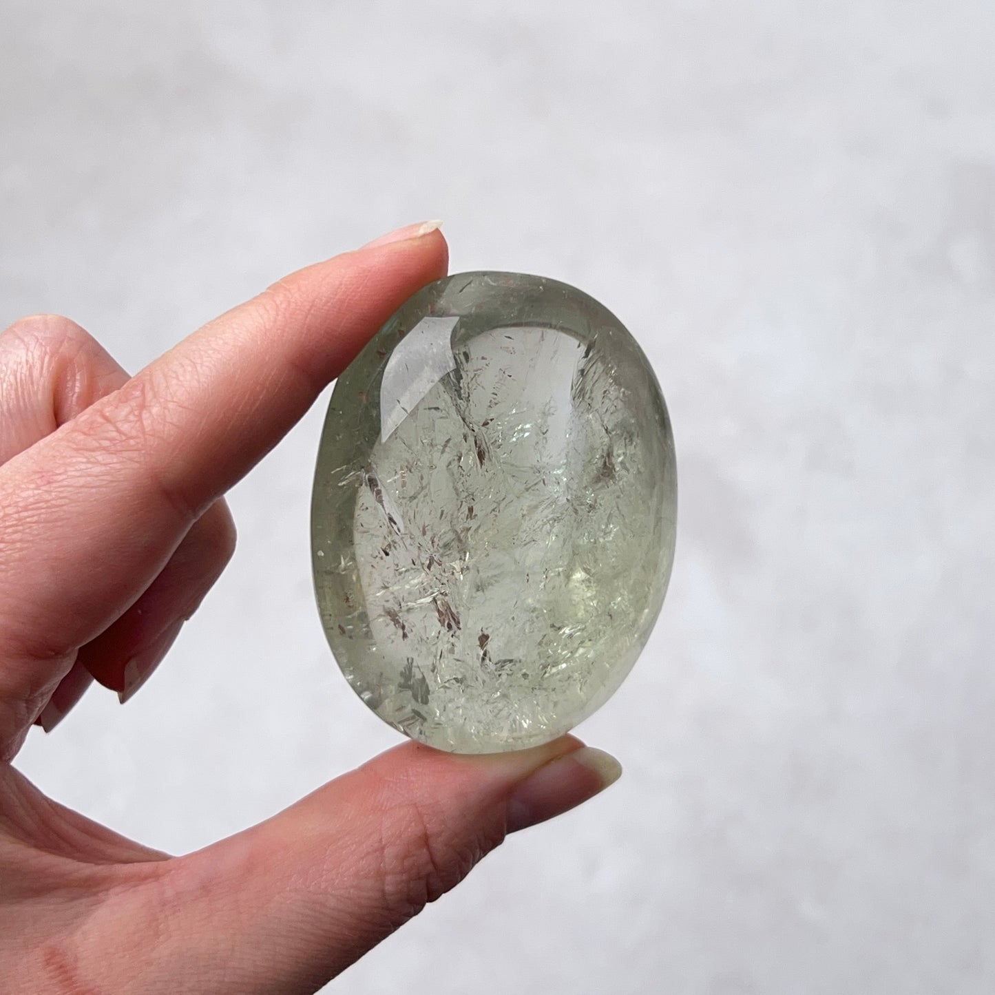 Prasiolite Palm | Green Amethyst Crystal Palmstone