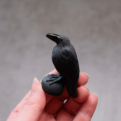 Black Obsidian Raven Carving | Crystal Crow Halloween Crystal
