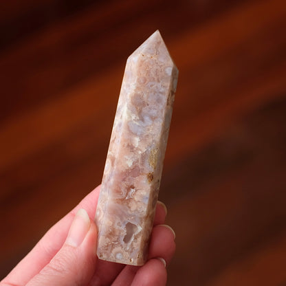 Pink Flower Agate Point | Cherry Blossom Agate Crystal Tower