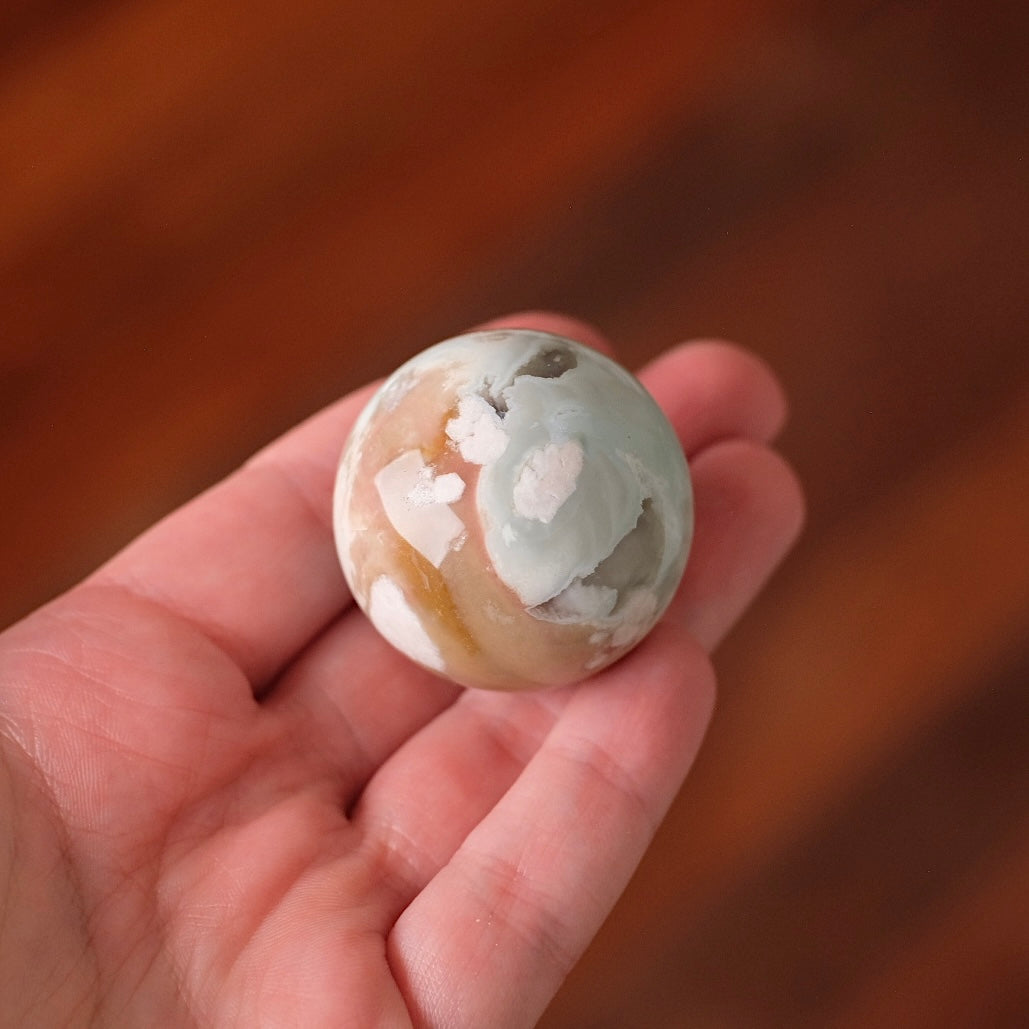 Blue Flower Agate Sphere | Green Flower Agate Crystal Sphere