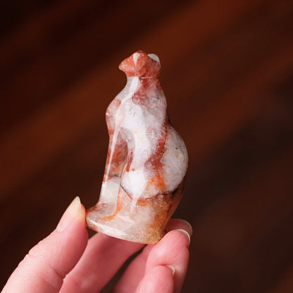 Fire Quartz Cat Carving | Egyptian Crystal Cat Figure