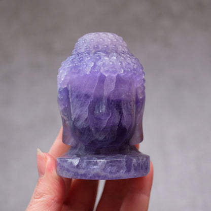 Indigo Fluorite Buddha | Purple Fluorite Crystal Buddha Head Carving