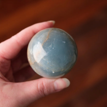Lemurian Aquatine Calcite Sphere | Blue Onyx Crystal Sphere