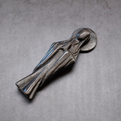 Silver Sheen Obsidian Priestess Carving | Virgin Mary Crystal Figurine