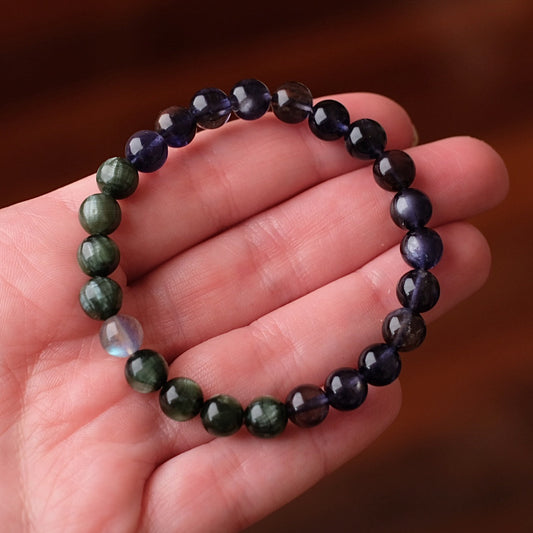 Gem Iolite & Seraphinite Crystal Bracelet | OOAK Crystal Bracelet