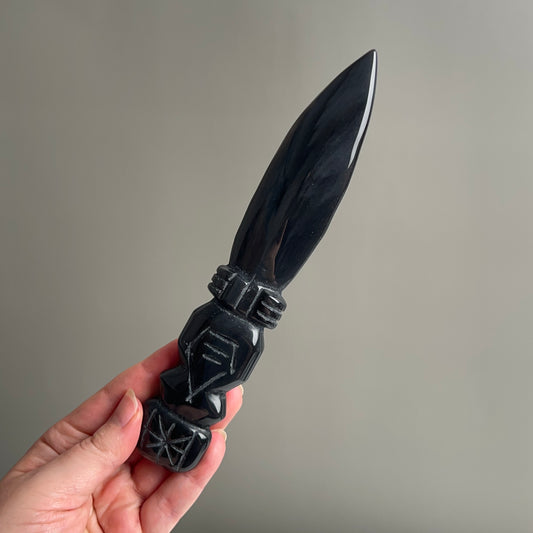 Black Obsidian Athame | Crystal Dagger | Witches Knife