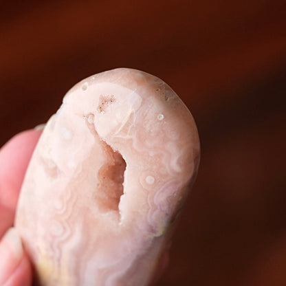 Pink Amethyst + Flower Agate Palm | Pink Amethyst Crystal Palm Stone