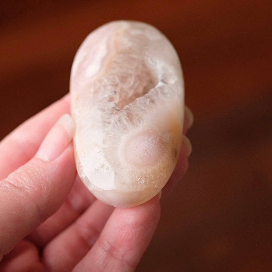 Pink Flower Agate + Quartz Palm | Crystal Palm Stone