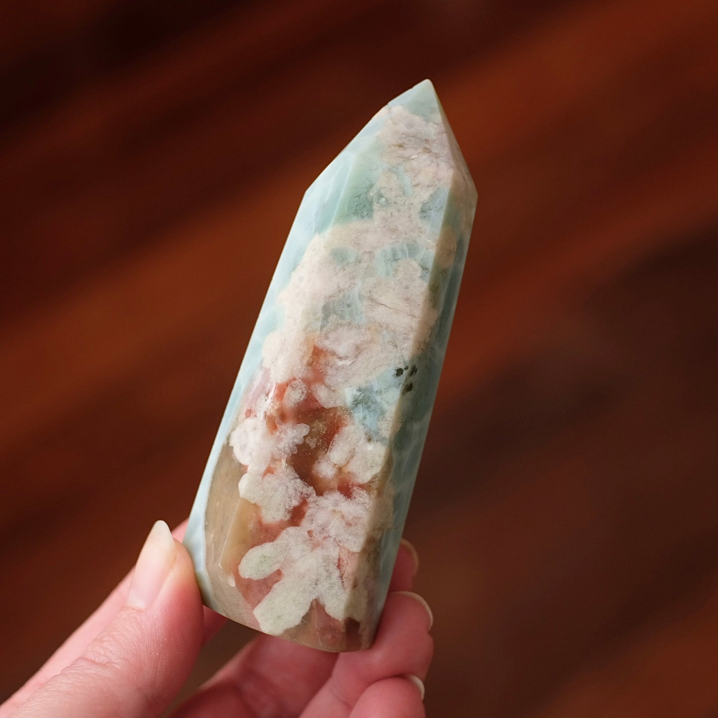 Rare Blue Flower Agate Tower | Green Flower Agate Crystal Point