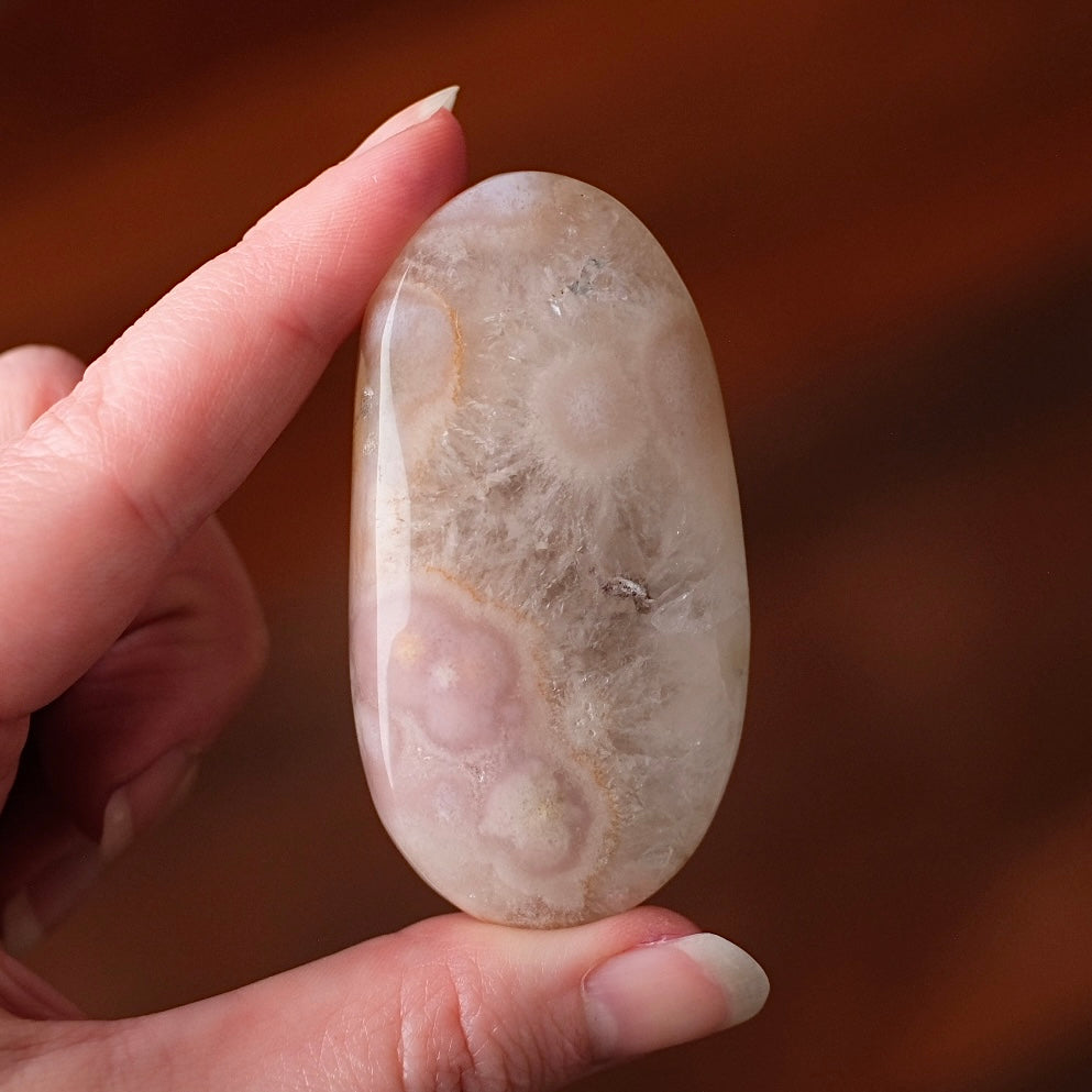Pink Flower Agate + Quartz Palm | Crystal Palm Stone