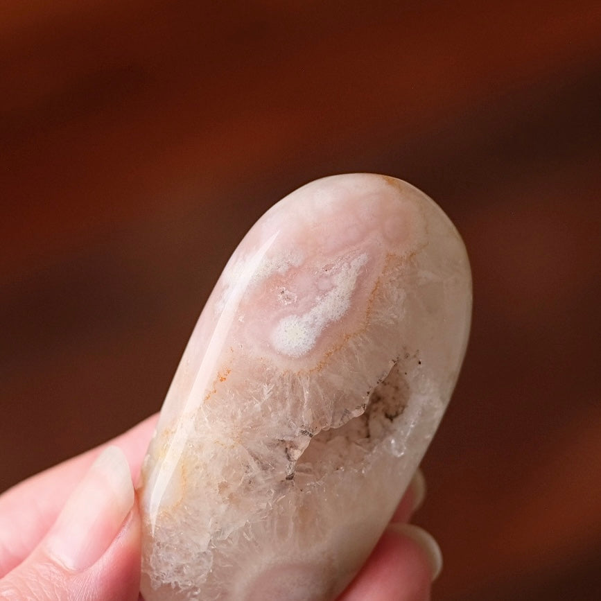 Pink Flower Agate + Quartz Palm | Crystal Palm Stone