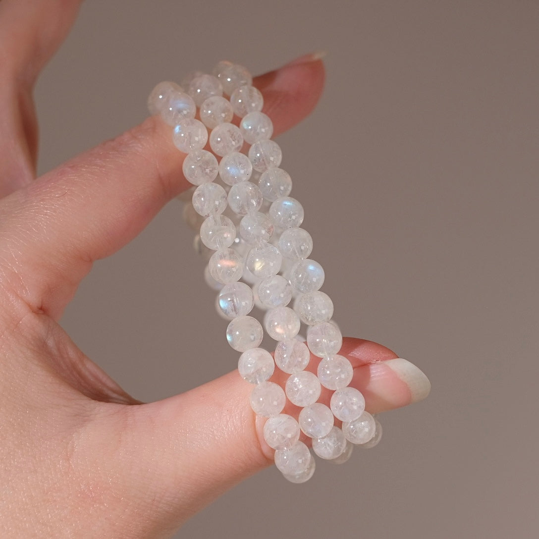 Malagasy Moonstone Bracelet | Rainbow Moonstone Crystal Stretch Bracelet