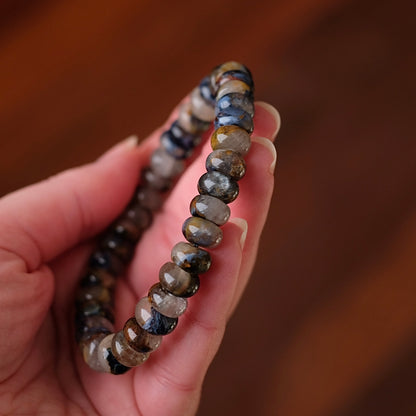 Blue Pietersite in Quartz Bracelet | Rondelle Crystal Stretch Bracelet