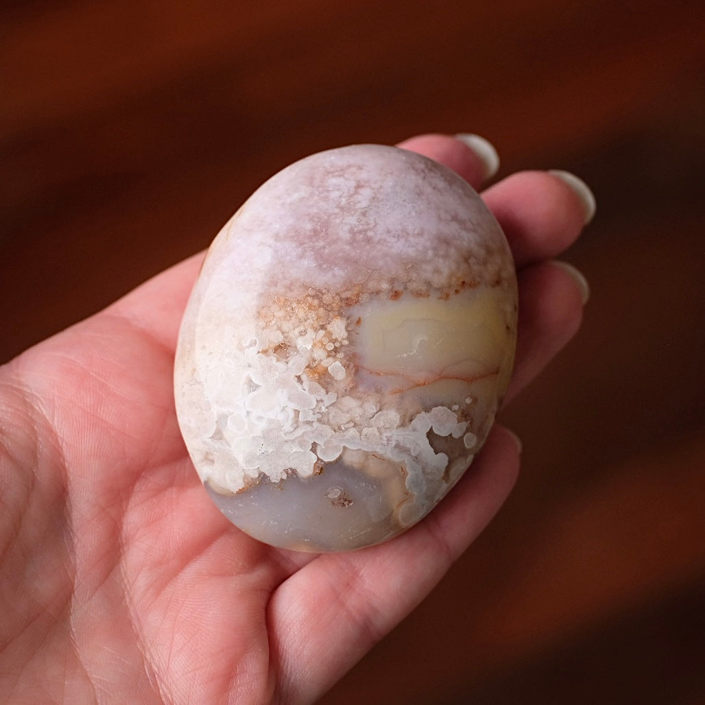 Pink Flower Agate Palm | Flower Agate Crystal Palm Stone