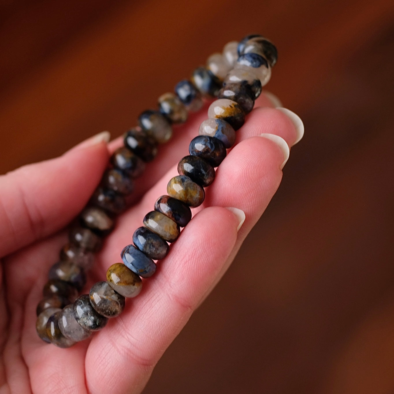 Blue Pietersite in Quartz Bracelet | Rondelle Crystal Stretch Bracelet
