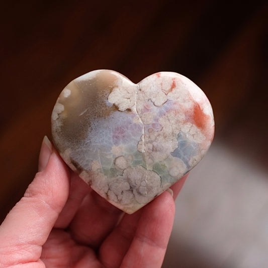 Rare Blue Flower Agate Heart | Green Flower Agate Crystal Heart