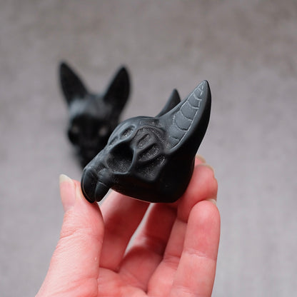 Black Obsidian Bat Skull Carving | Gothic Halloween Crystal