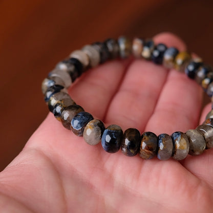 Blue Pietersite in Quartz Bracelet | Rondelle Crystal Stretch Bracelet