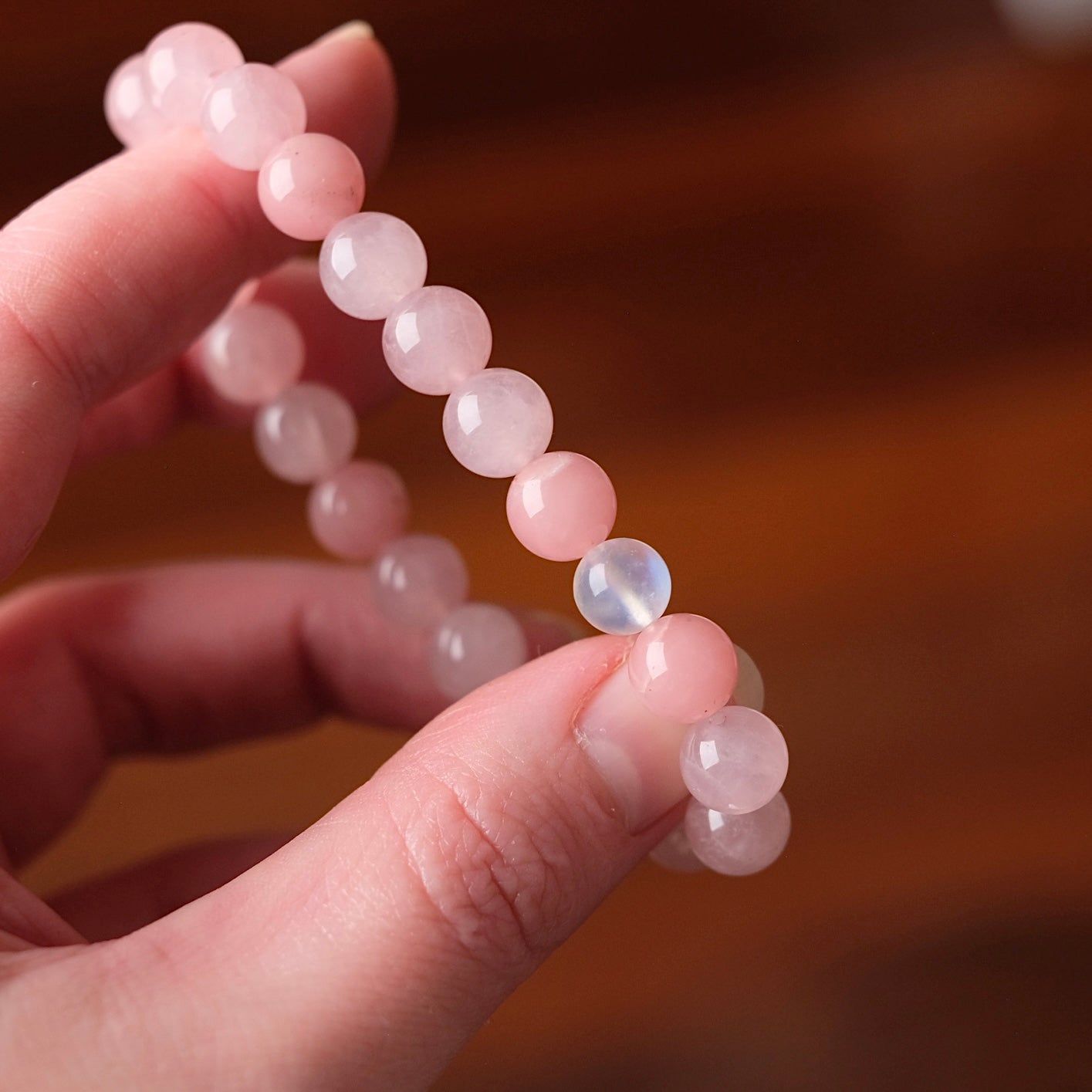 Guava Quartz Crystal Bracelet | Rose Quartz + Moonstone OOAK Crystal Bracelet