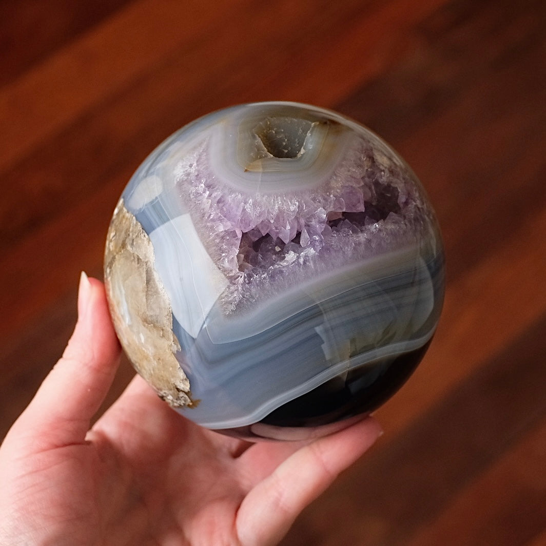 XL Geode Amethyst Sphere | Amethyst & Agate Crystal Sphere