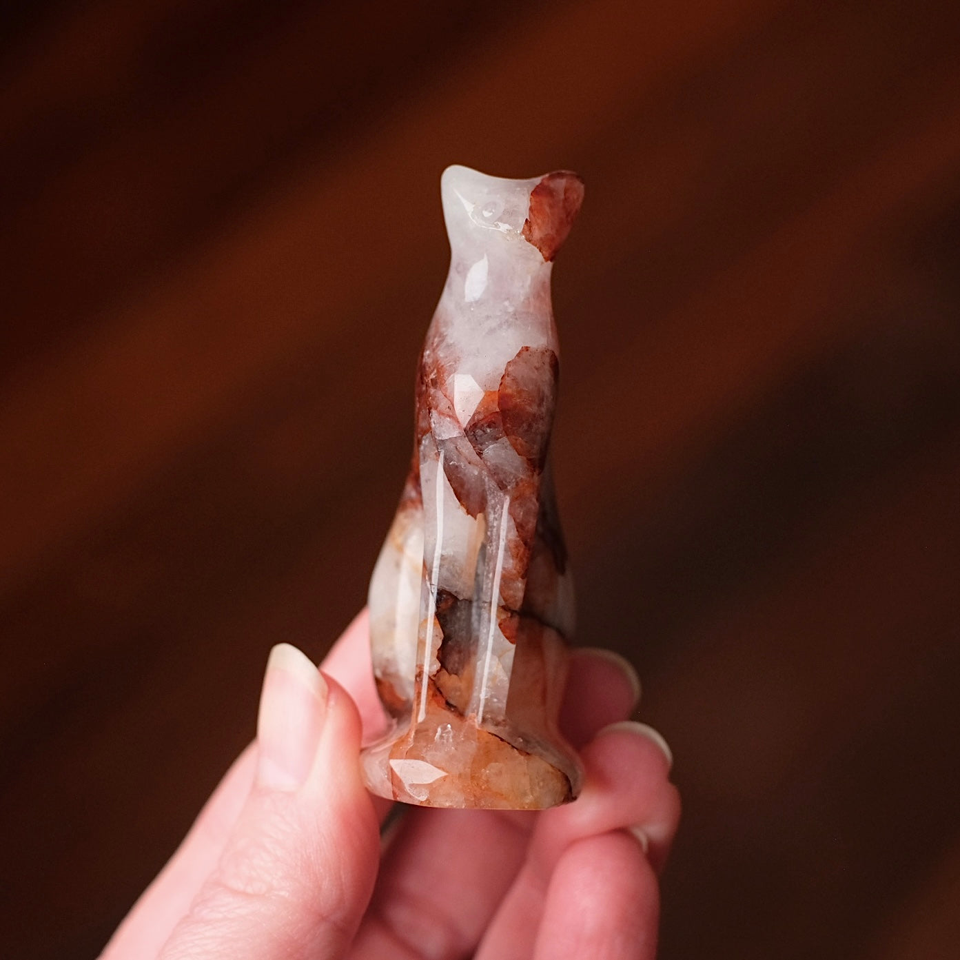 Fire Quartz Cat Carving | Egyptian Crystal Cat Figure