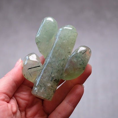 Prehnite Cactus Carving | Epidote in Prehnite Crystal Plant