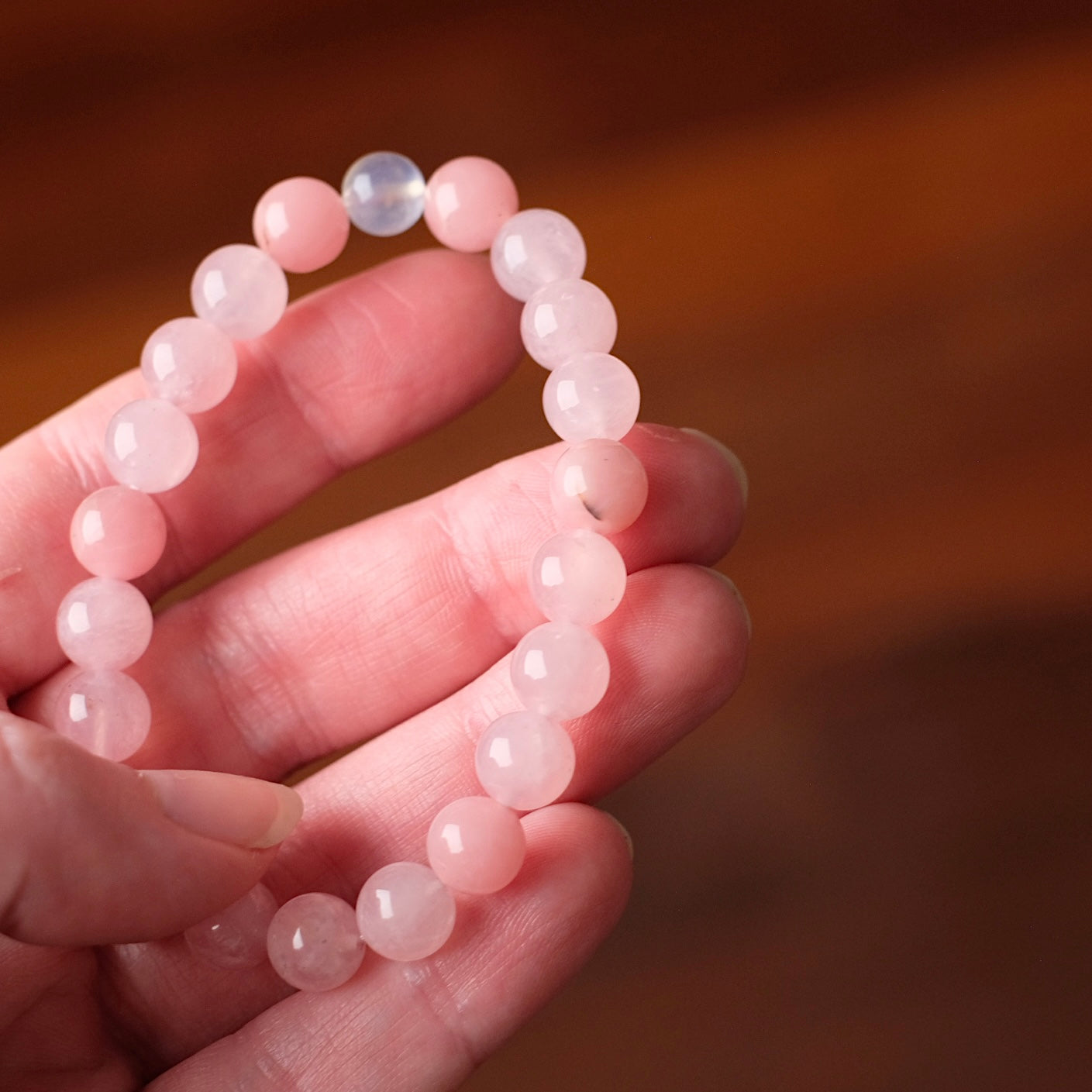 Guava Quartz Crystal Bracelet | Rose Quartz + Moonstone OOAK Crystal Bracelet