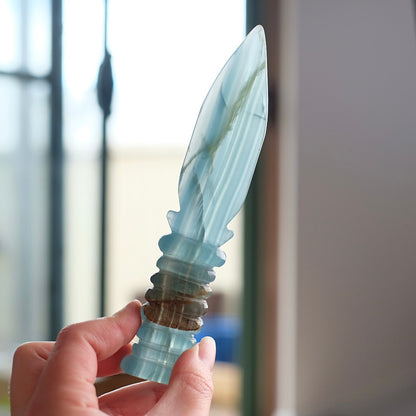 Lemurian Aquatine Calcite Athame | Blue Onyx Crystal Dagger | Witches Knife