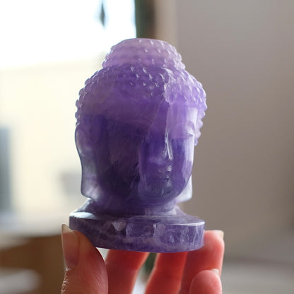 Indigo Fluorite Buddha | Purple Fluorite Crystal Buddha Head Carving