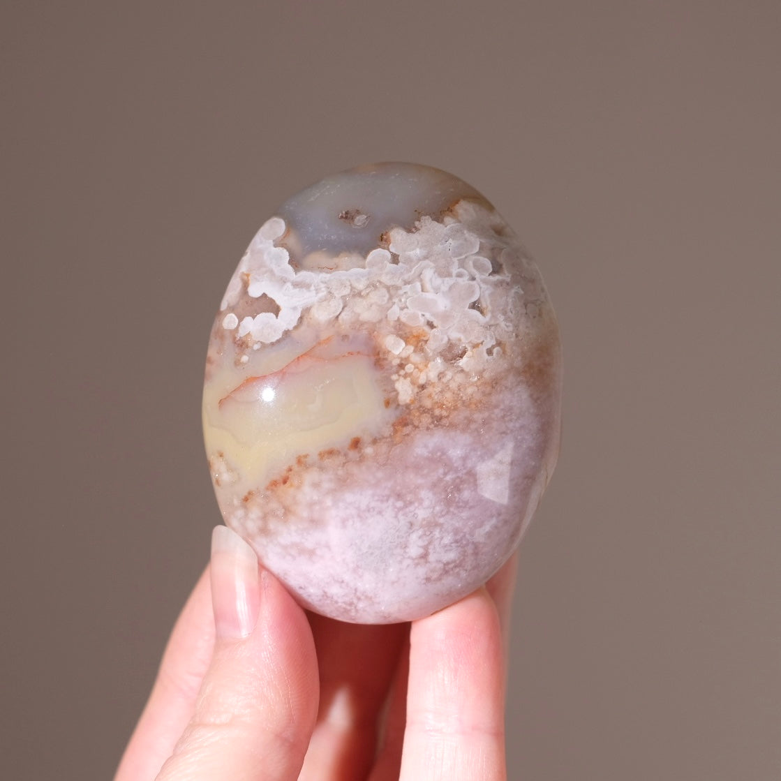 Pink Flower Agate Palm | Flower Agate Crystal Palm Stone