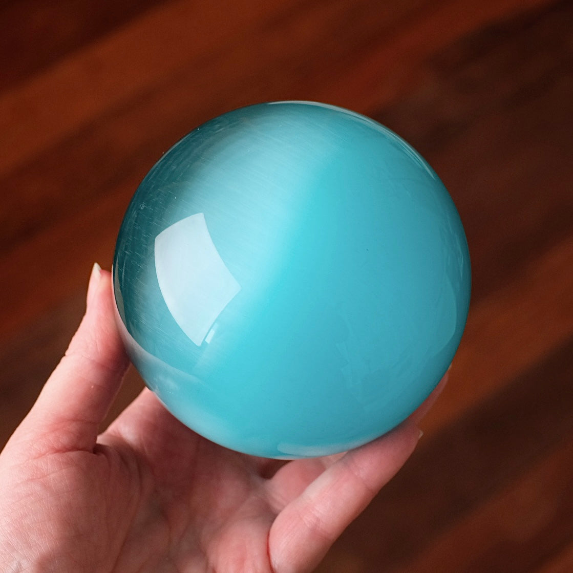 XL Cats Eye Sphere | Aqua Cats Eye Glass Crystal Sphere