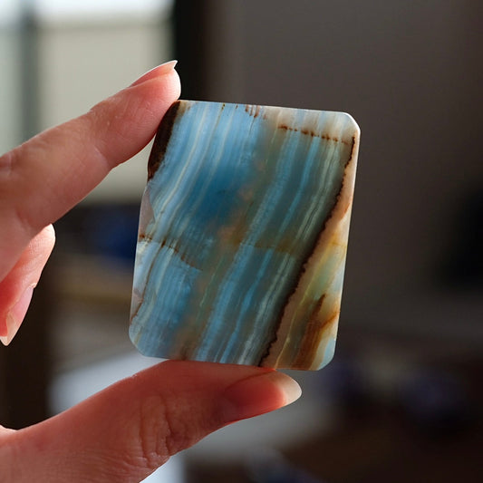 Lemurian Aquatine Calcite Slab | Polished Blue Onyx Slice