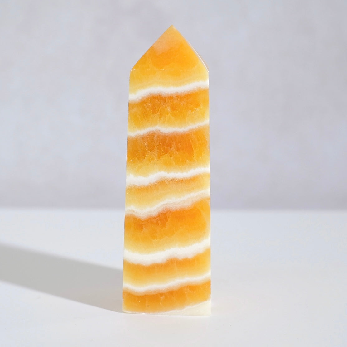 Bright Yellow Calcite Tower | Orange Calcite Crystal Obelisk