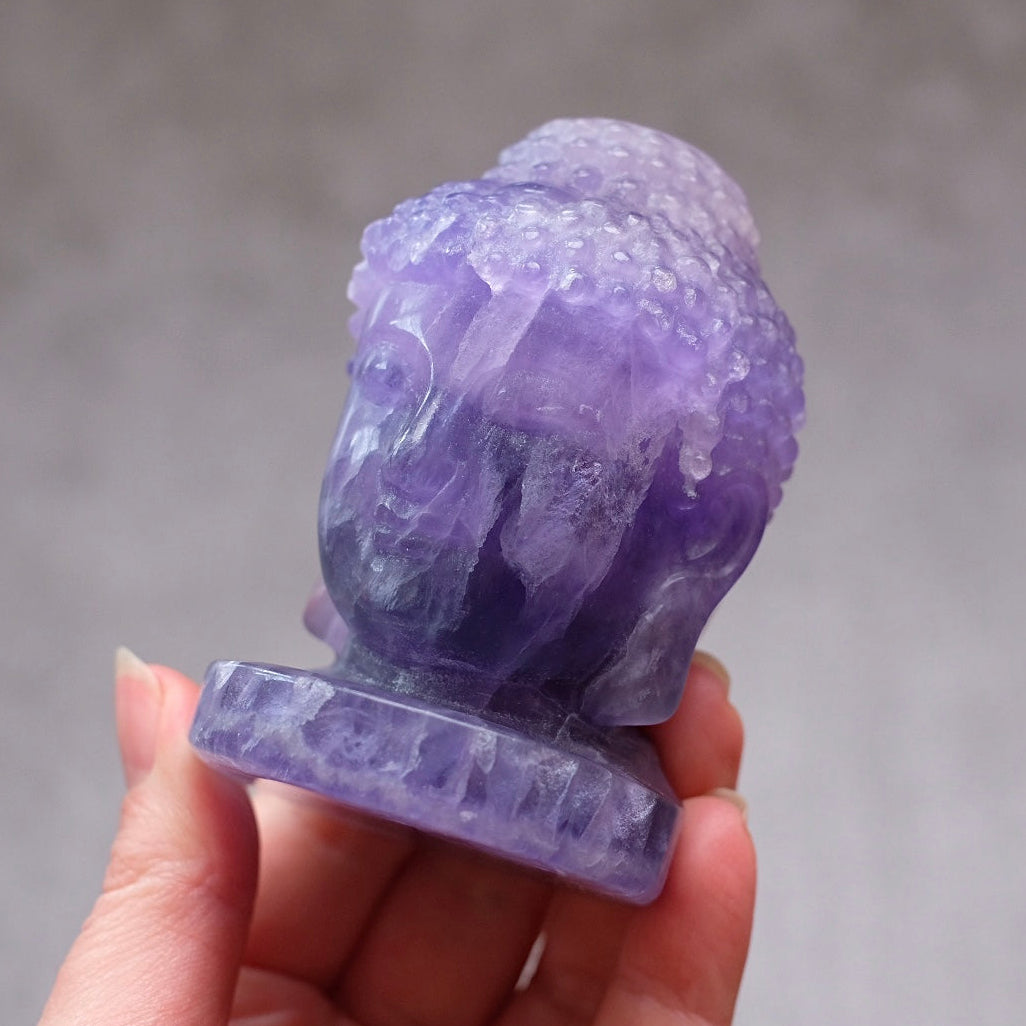 Indigo Fluorite Buddha | Purple Fluorite Crystal Buddha Head Carving